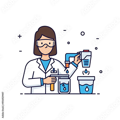 Scientist conducting laboratory research with chemical flasks.