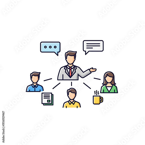 Manager presenting ideas to colleagues during a business discussion.