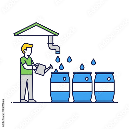 Worker managing water barrels in industrial facility.
