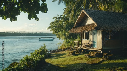 Charming Wooden Cottage by Serene Waterway Surrounded by Lush Tropical Vegetation