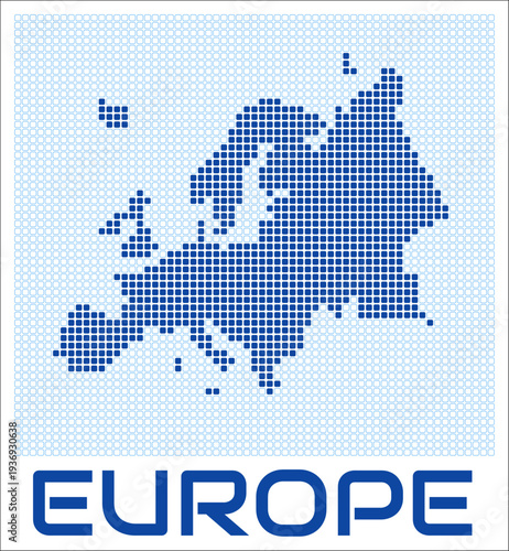 Europe dot map. Dotted shape of the continent. Europe boundary dots with title. Vector illustration.