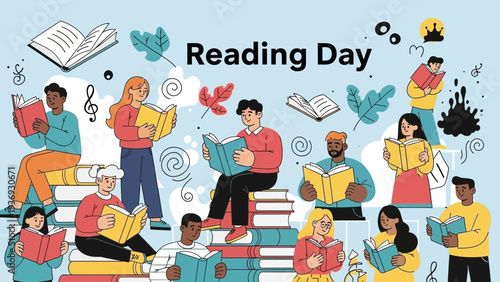 Diverse People Reading Books Outdoors, Celebrating Reading Day