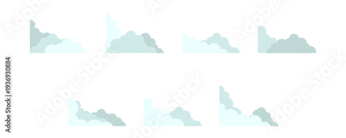 Flat cartoon Corner clouds vector on White Background