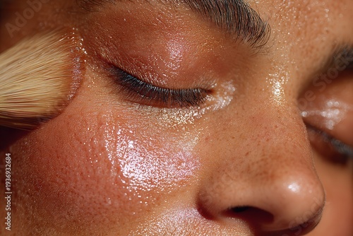 Close-up brush applying translucent chemical peel gel on face