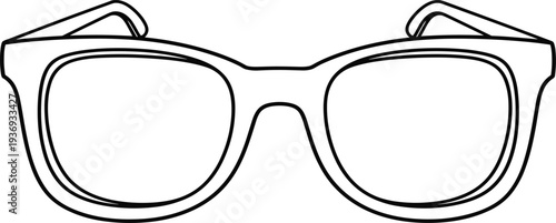 Black Outline Eyeglasses Frame Drawing Featuring Square Lenses Isolated on White Background for Fashion Design and Vision Care Branding Projects,