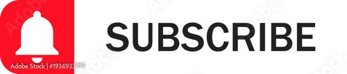 A clear and simple graphic featuring a red button with a white bell icon and the word SUBSCRIBE in bold black text, perfect for online content creators