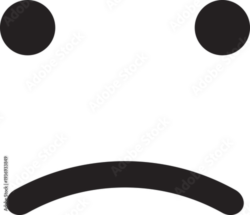 A simple, minimalist graphic representing a sad face with two dots for eyes and a curved line for a mouth, conveying negative emotion