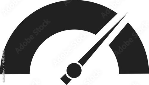 A simple black and white graphic representation of a speedometer dial with a needle pointing towards high speed