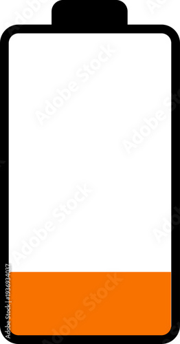 A simple graphic representation of a battery with a low charge level, indicating power depletion