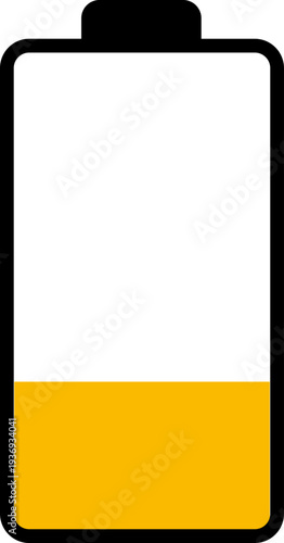 A simple, clear graphic representing a nearly depleted battery charge, often seen on electronic devices
