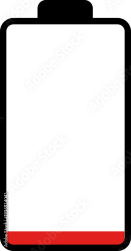 A simple, clear graphic representing a nearly depleted battery with a red indicator at the bottom