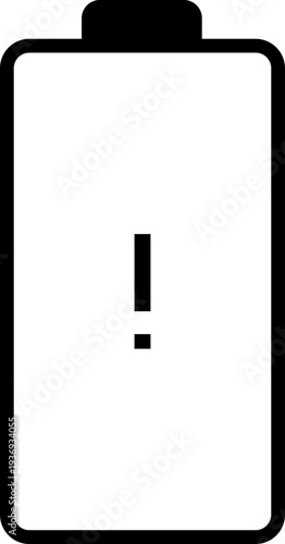 A simple, clean icon representing a nearly depleted battery with an exclamation mark indicating a critical power level