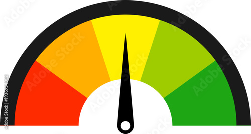 A colorful gauge with a needle indicating a moderate level of performance on a scale from red to green