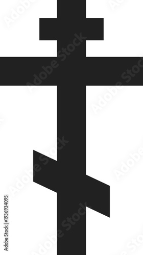A black silhouette of the Eastern Orthodox cross, also known as the Russian or Byzantine cross, with its distinctive three bars