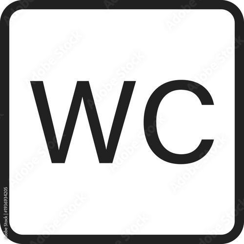 A simple black and white sign indicating the location of restrooms or toilets