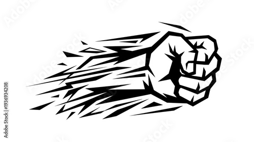 Dynamic Clenched Fist with Speed Lines Illustration Representing Power and Forward Movement on Isolated White Background
