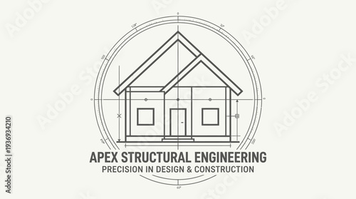 Apex Structural Engineering Logo with House Blueprint and Protractor for Precision Design on Isolated White Background