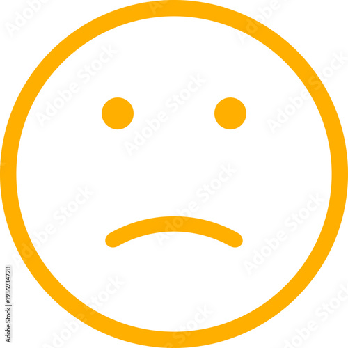 A simple, bold, yellow sad face emoji icon representing negative emotions and disappointment
