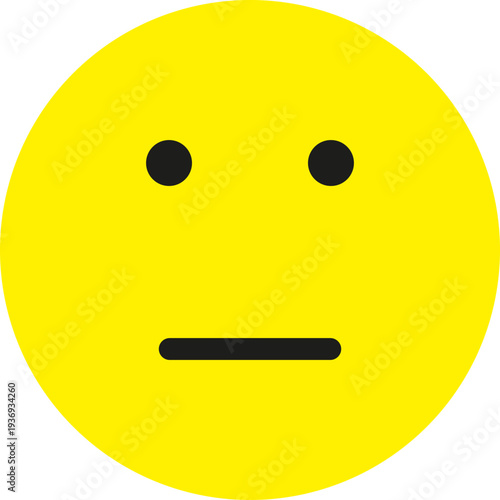 A simple yellow circle with two black dots for eyes and a horizontal line for a mouth, representing a neutral or indifferent expression