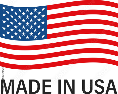 The American flag is displayed prominently with the text 'MADE IN USA' below it, symbolizing national pride and origin