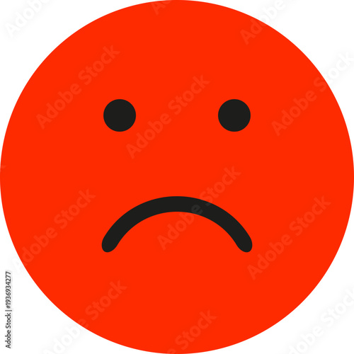 A simple red circle with black eyes and a downturned mouth, representing sadness or disappointment