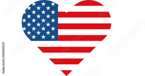 A heart-shaped American flag symbolizes patriotism and love for the United States of America, perfect for national holidays and patriotic themes