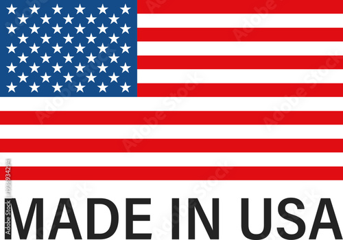 A clear graphic representation of the American flag with the text 'MADE IN USA' prominently displayed below it, symbolizing national origin and pride