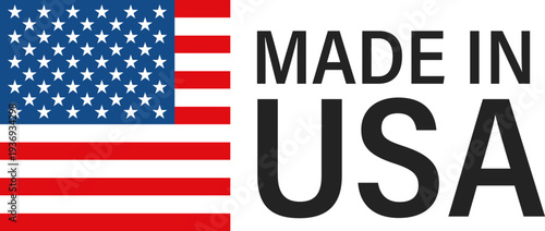 A bold graphic featuring the American flag next to the text "MADE IN USA" signifying domestic manufacturing and origin