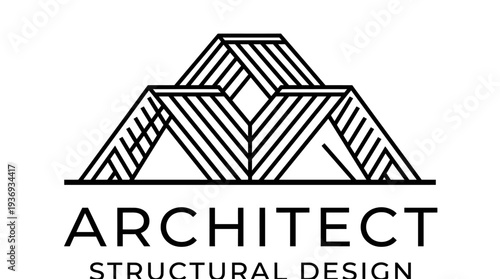 Stylized architect structural design logo with geometric buildings on isolated white background, a symbol for modern construction and engineering.
