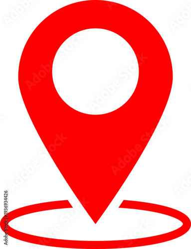 A bright red map pin icon with a circular outline at its base, symbolizing location and navigation