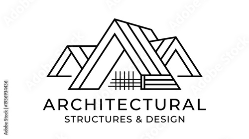 Modern architectural structures and design logo with text on isolated white background, representing geometric building concepts.