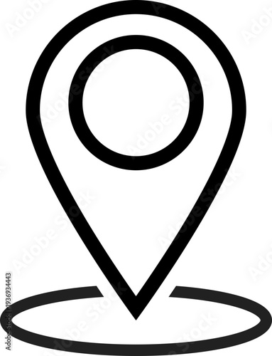 A simple black and white line art icon representing a map marker or location pin, perfect for navigation and travel themes