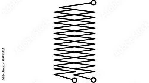 Mechanical spring coil in black outline on isolated white background, a technical symbol for compression and elasticity.