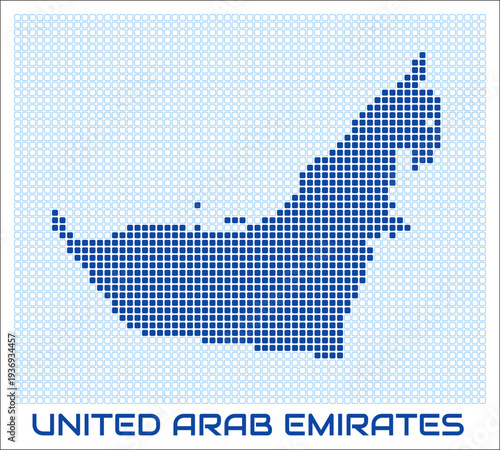 United Arab Emirates dot map. Dotted shape of the country. United Arab Emirates boundary dots with title. Vector illustration.
