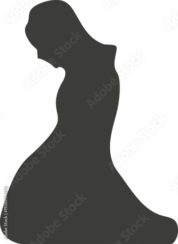 A solitary female figure is depicted in a silhouette, kneeling in prayer with her head bowed in a moment of quiet contemplation and devotion