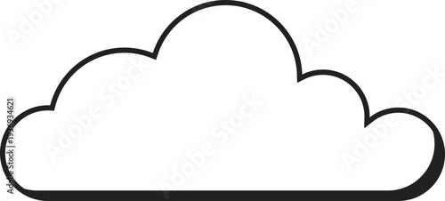 A minimalist graphic representation of a cloud with a thick outline and subtle shadow effect, perfect for digital concepts
