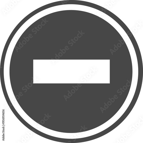 A minimalist circular stop sign icon with a white horizontal bar on a dark gray background, symbolizing prohibition or denial