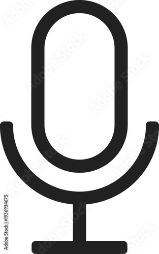 A minimalist, bold line art illustration of a classic microphone on a stand, perfect for representing audio, sound, or broadcasting concepts