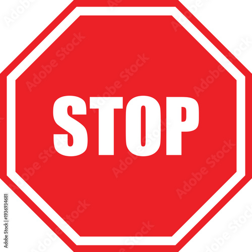 A bright red octagonal stop sign with white lettering clearly indicating a command to halt traffic