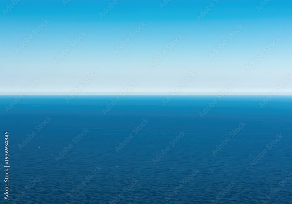 Fototapeta premium A breathtaking view of the endless ocean stretching toward the sky. The clean horizon line divides the deep blue water and atmospheric air ,escape ,sunny ,background