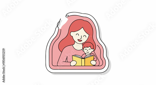 Warm illustration of a happy mother reading a book to her smiling child, symbolizing family bonding, education, and childhood joy.