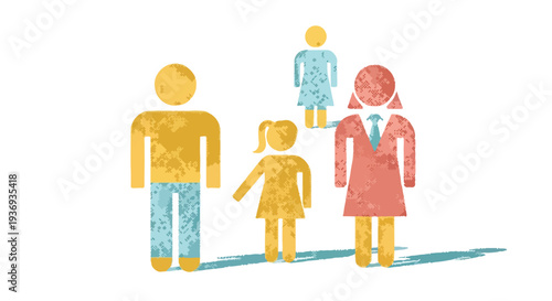 Stylized illustration of a diverse family group, representing unity, love, and togetherness in a modern setting.