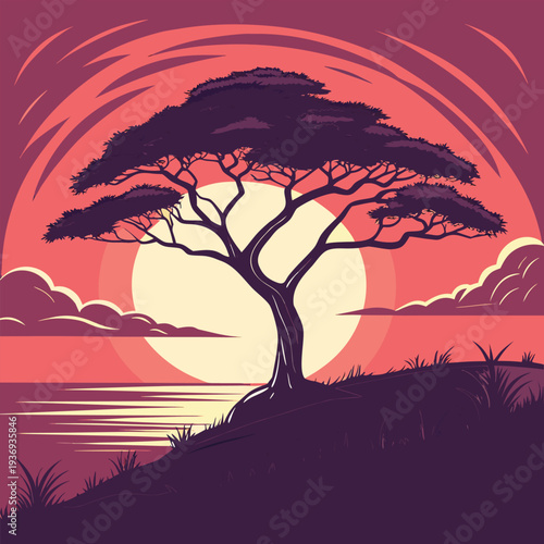 silhouette of a tree in the sunset