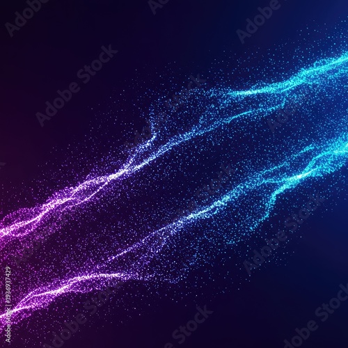 Abstract futuristic background with glowing blue and purple gradients forming dynamic data streams and complex particle movement ,design ,wallpaper ,shape