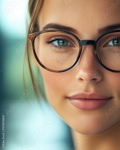 Wallpaper Mural Close Up Portrait of Woman Wearing Eyeglasses with Blue Eyes Torontodigital.ca