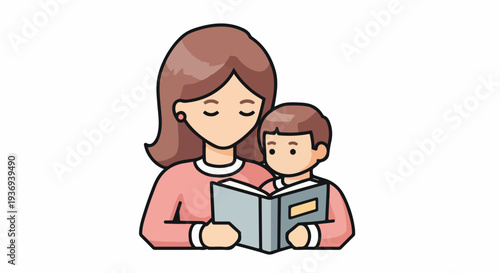 A caring mother lovingly reads a storybook to her attentive young son, fostering imagination and bonding.