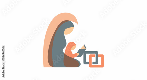 A tender, modern flat vector illustration depicts a mother and child engaged in a quiet reading moment, symbolizing nurturing, education, and familial bonding.
