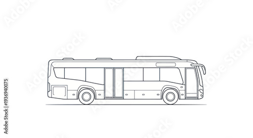 Side view line art illustration of a modern city bus on a white background