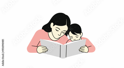 A mother lovingly reads a storybook to her young child, fostering a special bond and encouraging imagination.