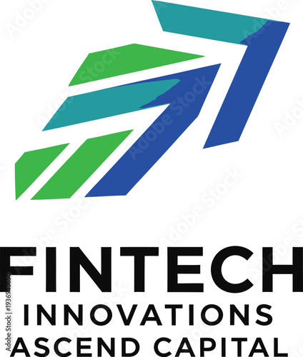 A modern fintech logo with a green and blue color scheme on a white background